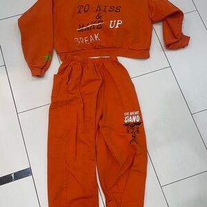 Boys Lie Orange Cropped Hoodie & Sweatpants Set